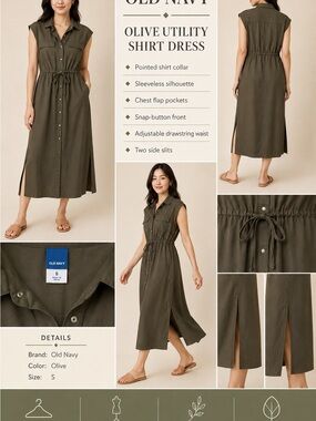 Old Navy Olive Sleeveless Utility Maxi Dress